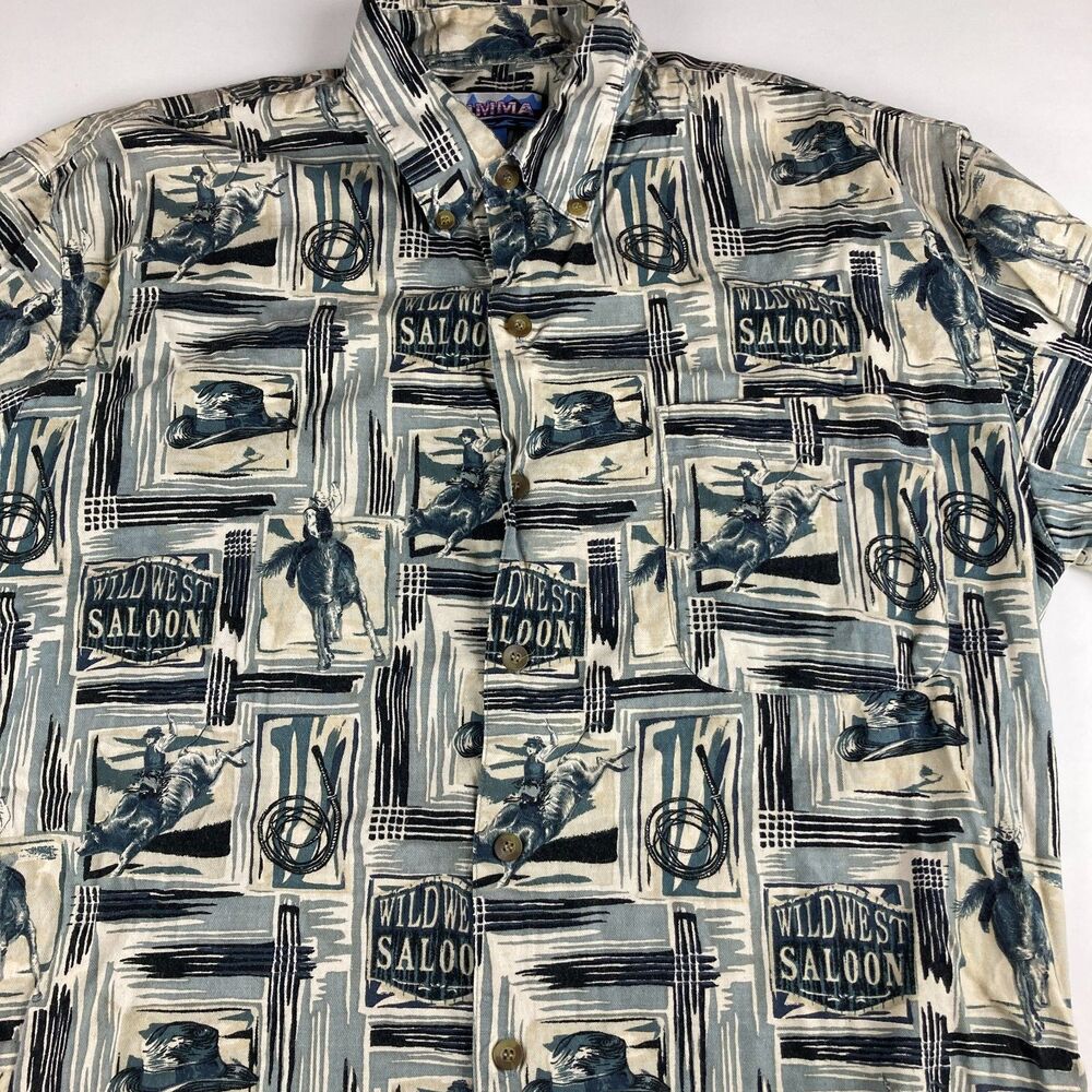 Summa Western Shirt Mens L Wild West Saloon Cowboy Cotton Rayon Button Up